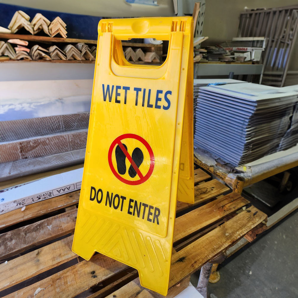 A Frame Sign Wet Tiles